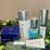 An array of skincare products including cleansers, exfoliating polish, and treatments from brands like ZO Skin Health and Alastin, arranged on a ledge with green leaves in the background.